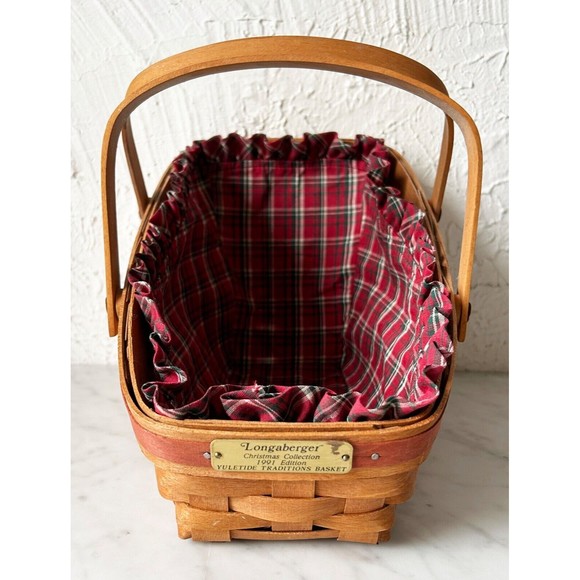 Longaberger Basket Christmas 1991 Yuletide Traditions Basket Plaid Fabric Liner - Picture 4 of 14